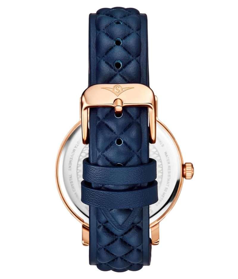 Retail: R5,499.00 STUHRLING ORIGINAL® Women's NOIR TUFFTED LEATHER Rose gold pl Watch BRAND NEW