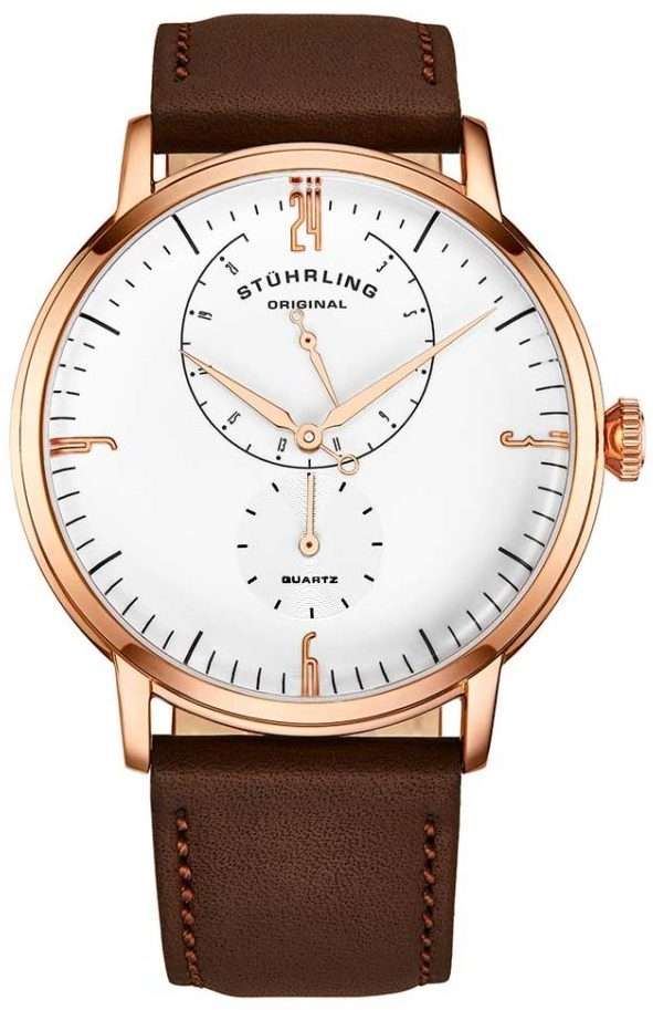 Retail: R7,999.00 STUHRLING ORIGINAL® Men's CABALETTA Rose Gold pl. Genuine Leather Watch BRAND NEW