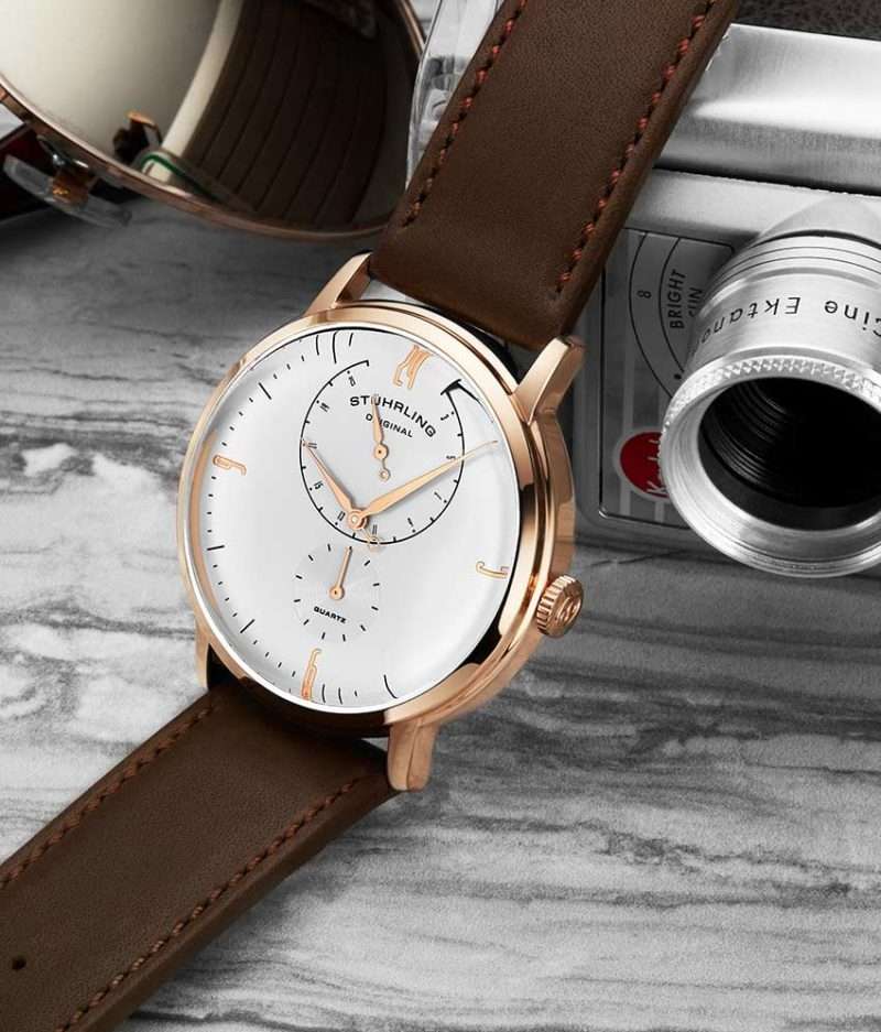 Retail: R7,999.00 STUHRLING ORIGINAL® Men's CABALETTA Rose Gold pl. Genuine Leather Watch BRAND NEW