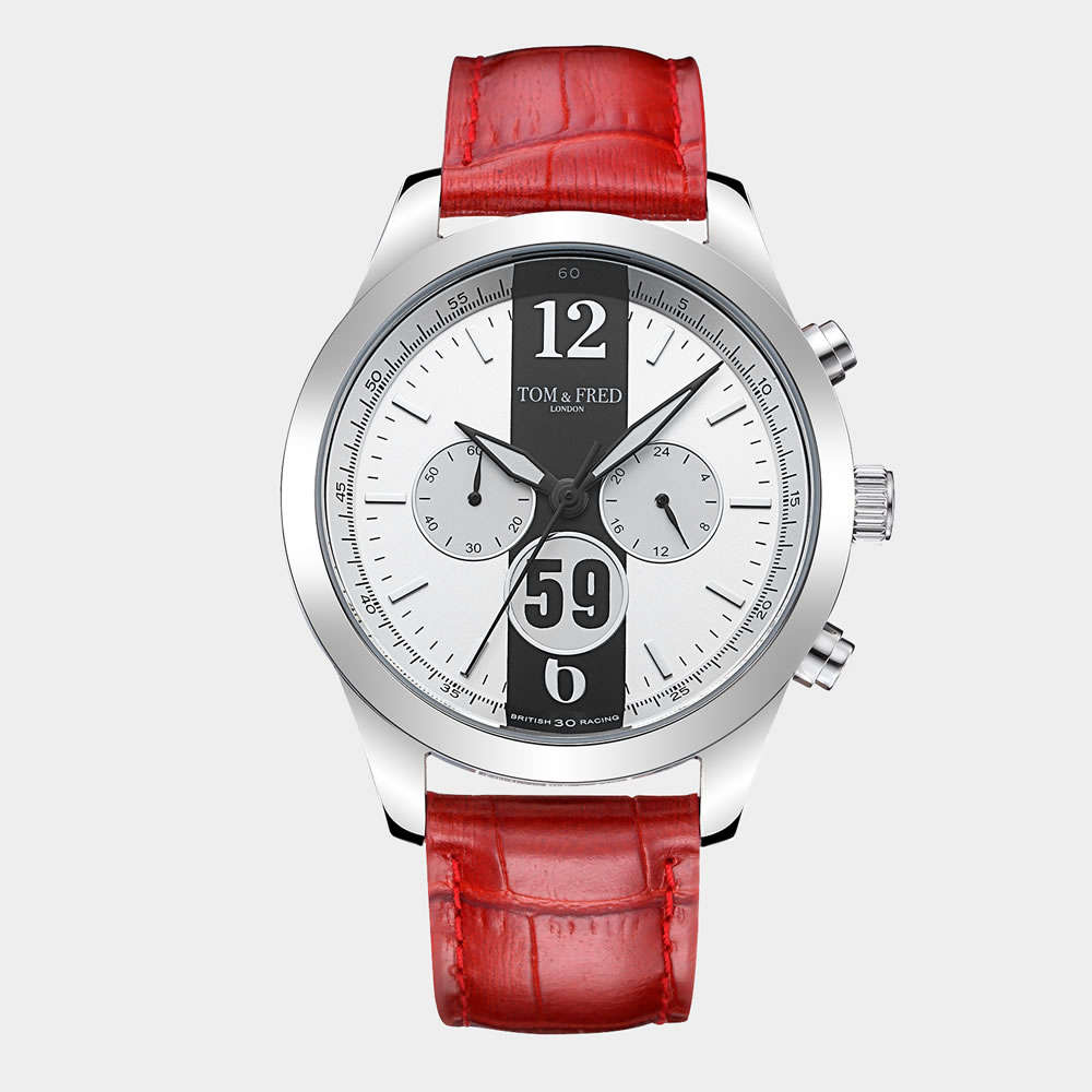 TOM & FRED London® Men's BRABHAM British Racing 1/1000 Produced Chronograph Scarlet Red Watch