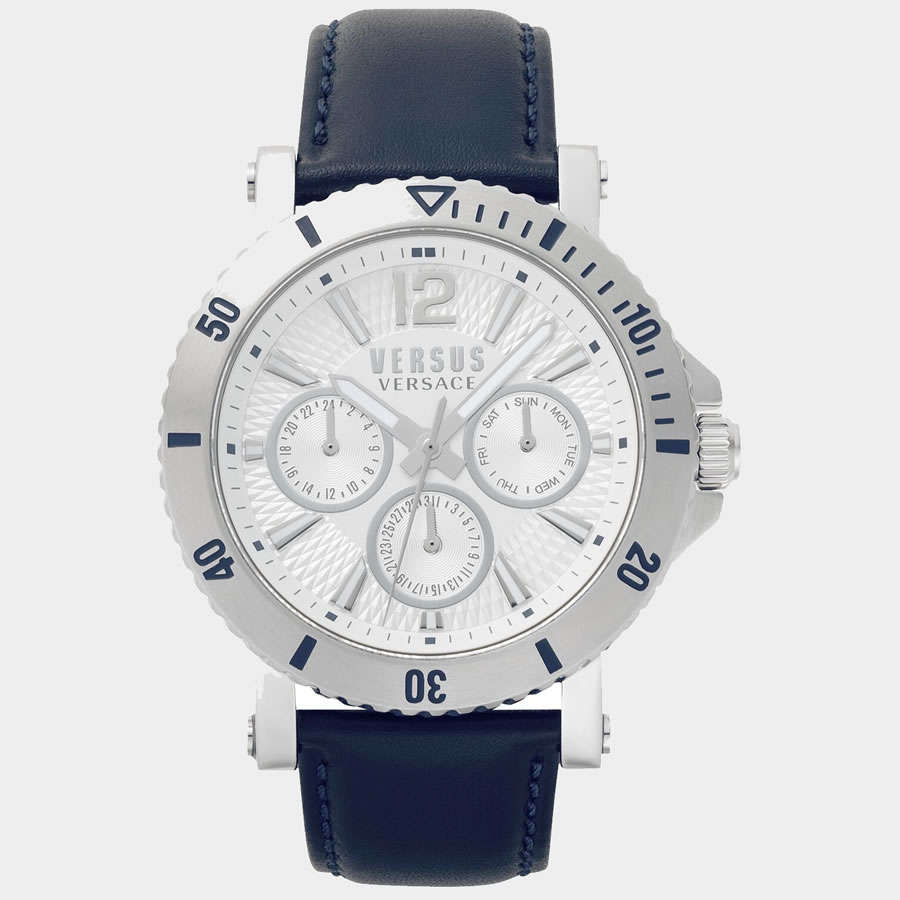 Retail: R8,299.00 VERSACE Men's Steenburg Blue Leather Chronograph Watch BRAND NEW