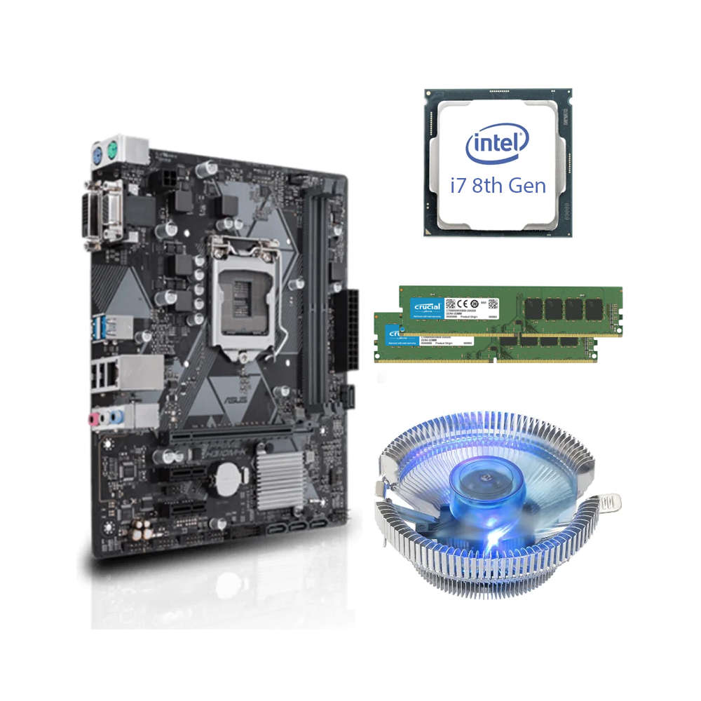 i7 8th, 8GB DDR4 RAM, Blue LED CPU FAN, H310 Motherboard Combo