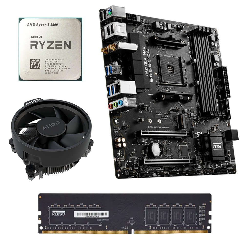 Ryzen 5 3600, 16GB DDR4 RAM, AMD CPU FAN, B450M BAZOOKA MAX WIFI