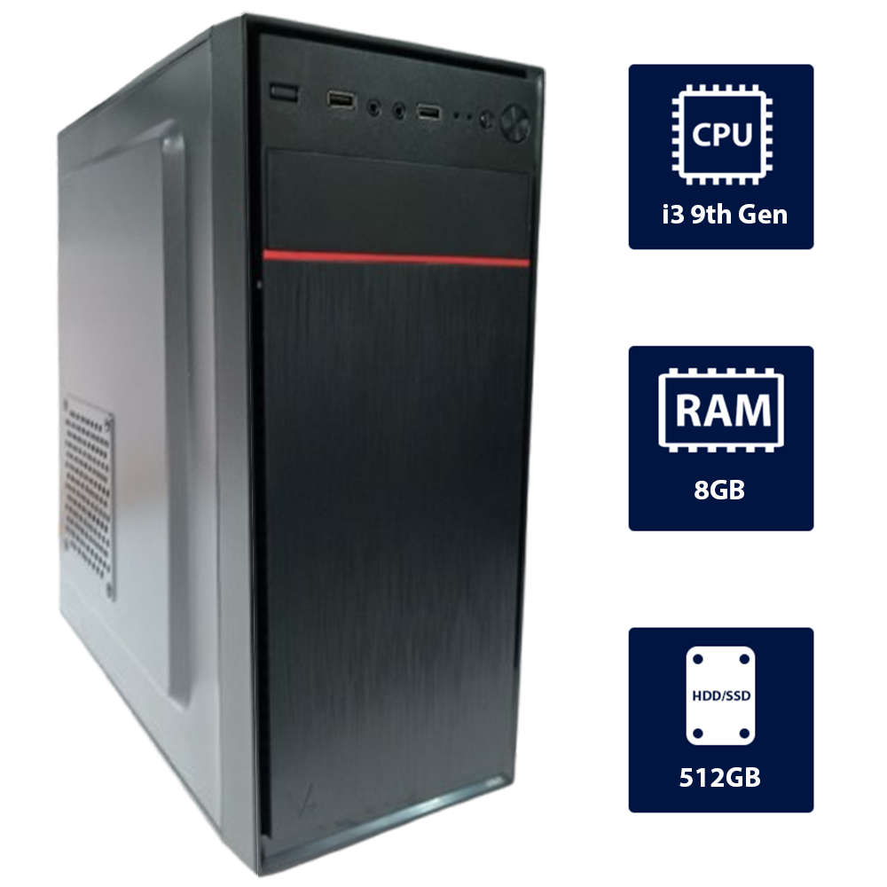 i3 9th, 8GB RAM, 512GB SSD Standard Case Desktop Tower