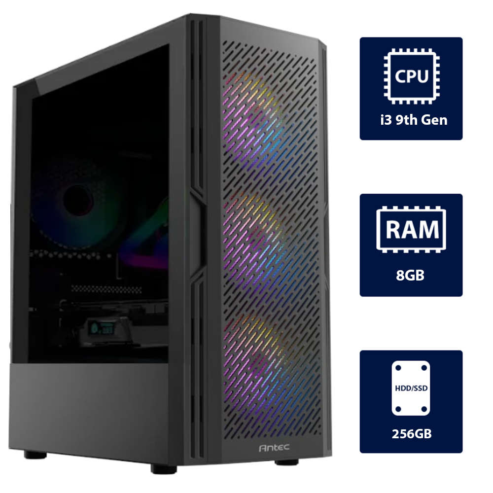 i3 9th, 8GB RAM, 256GB SSD Antec AX20 Desktop Tower