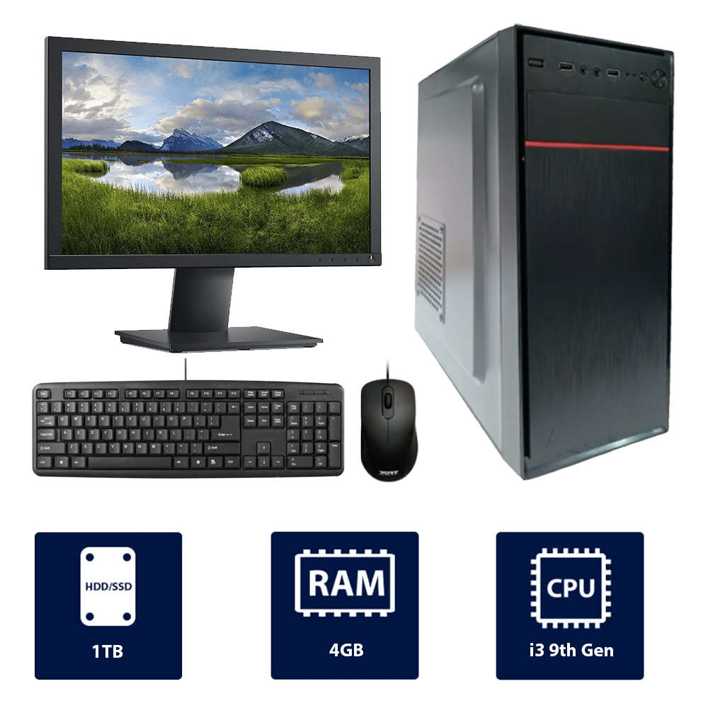 i3 9th Gen, 4GB RAM, 1TB HDD, with 19" Monitor, Standard Case Full Desktop PC