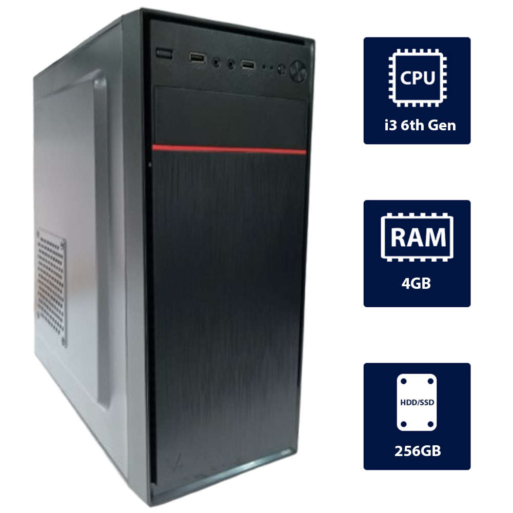 i3 6th, 4GB RAM, 256GB SSD Standard Case Desktop Tower