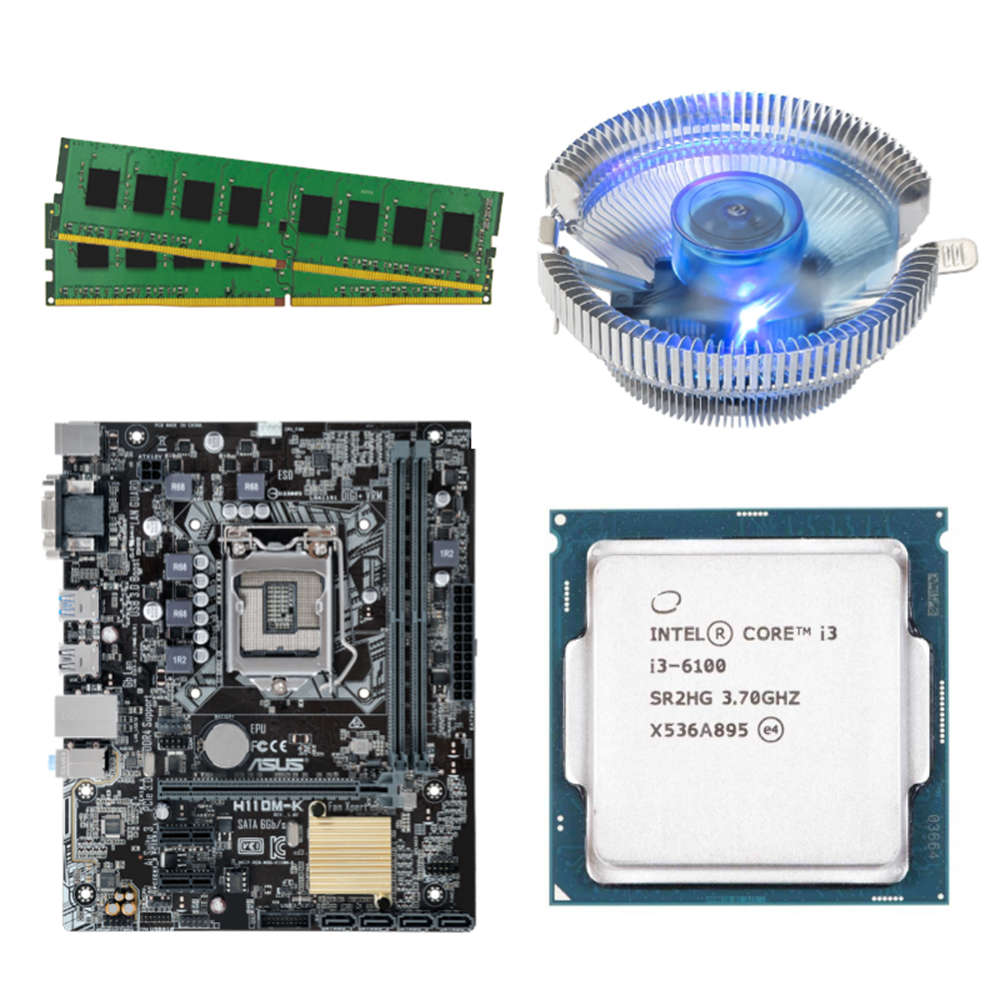 i3 6th, 4GB DDR4 RAM, Blue LED CPU FAN, H110 Motherboard Combo