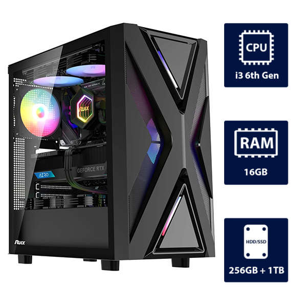 i3 6th Gen CPU, 16GB RAM, 256GB SSD + 1TB HDD RUIX CV203 Desktop Tower