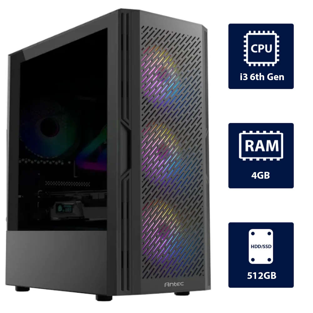 i3 6th Gen CPU, 4GB RAM, 512GB SSD Antec AX20 Desktop Tower