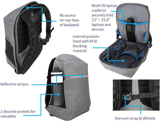 Targus 12" - 15.6" CityLite Pro Security Backpack Grey - TARGUS 1kg