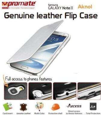 Promate Aknol-Premium Leather Flip Case for Samsung Galaxy Note 2-White 1 Year Warranty