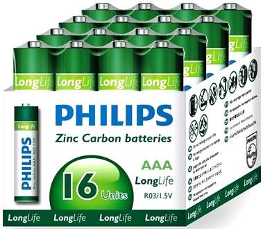 Philips LongLife Battery 16 x R03L16F AAA Zinc
