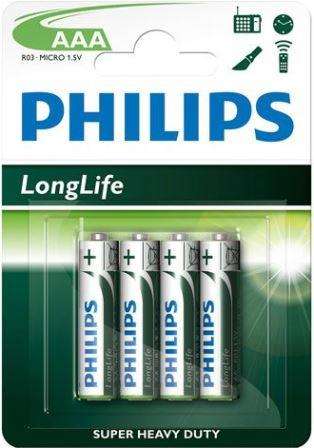 Philips LongLife Battery R03L4B 4 X AAA Zinc