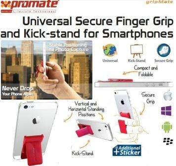 Promate Gripmate Universal Smartphone Secure Finger Grip and Kick-stand-Maroon 1 Year Warranty