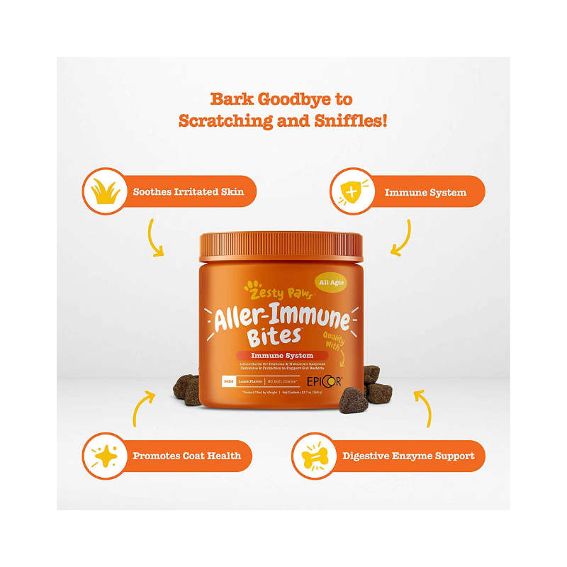 Zesty Paws Allergy Immune Supplement for Dogs - With Omega 3 Wild Alaskan Salmon Fish Oil &amp; E...