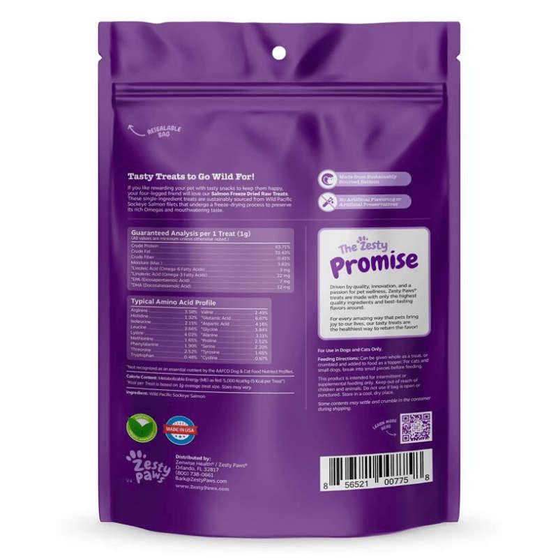 Zesty Paws Freeze Dried Salmon Filet Treats for Dogs & Cats - with Pure Raw & Wild Caught Pacific...