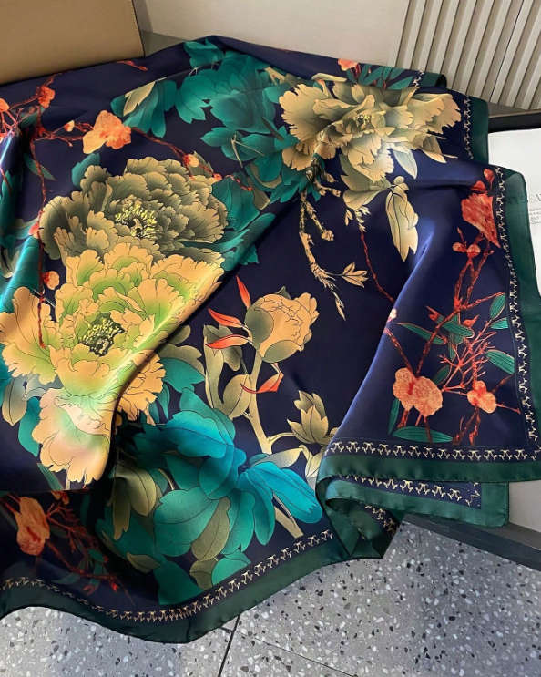 Silk Flowers Printed Beach Vacation Shawl