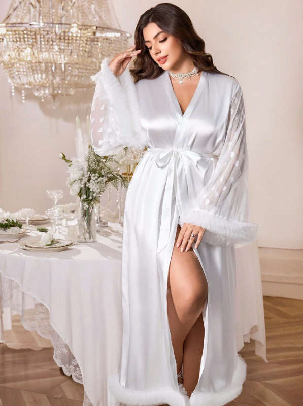 Flounce Hem Bell Sleeve Wedding Preparation Robe