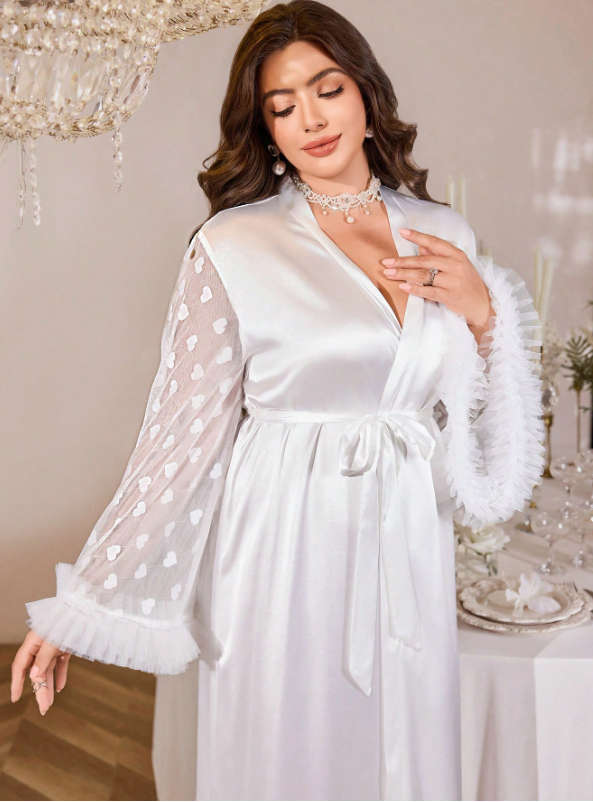 Flounce Hem Bell Sleeve Wedding Preparation Robe