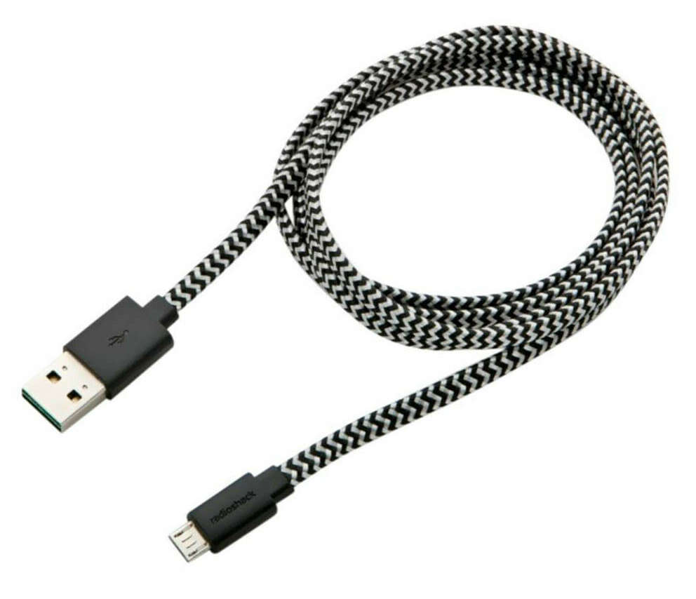 PS4 XBOX ONE 3m Braided Micro USB 2.4A Data Sync Charger Cable Black/White
