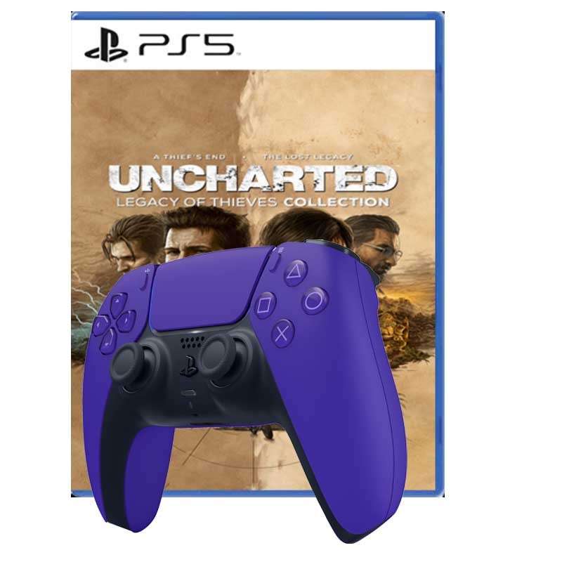 PS5 Original DualSense Wireless Controller Galactic Purple Bundled With PS5 Uncharted Collection Rem