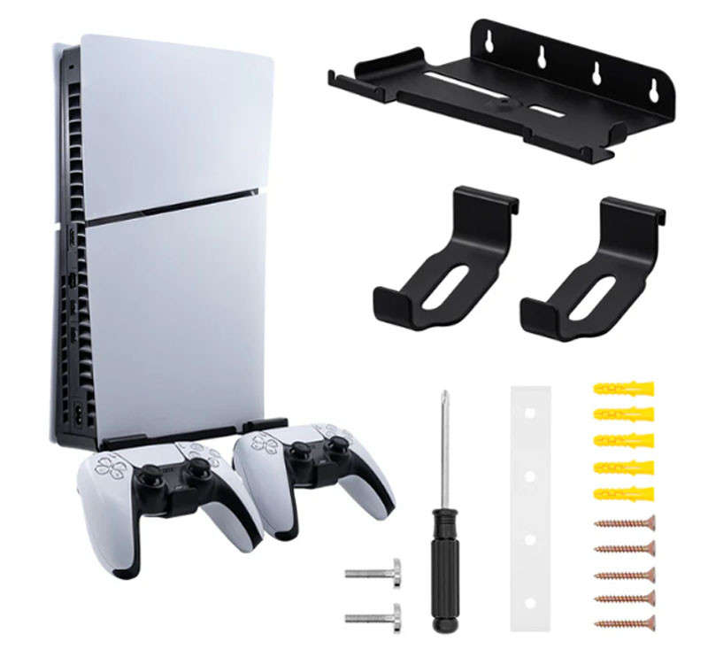 PS5 Slim Console Metal Wall Mount with Controller Mounts
