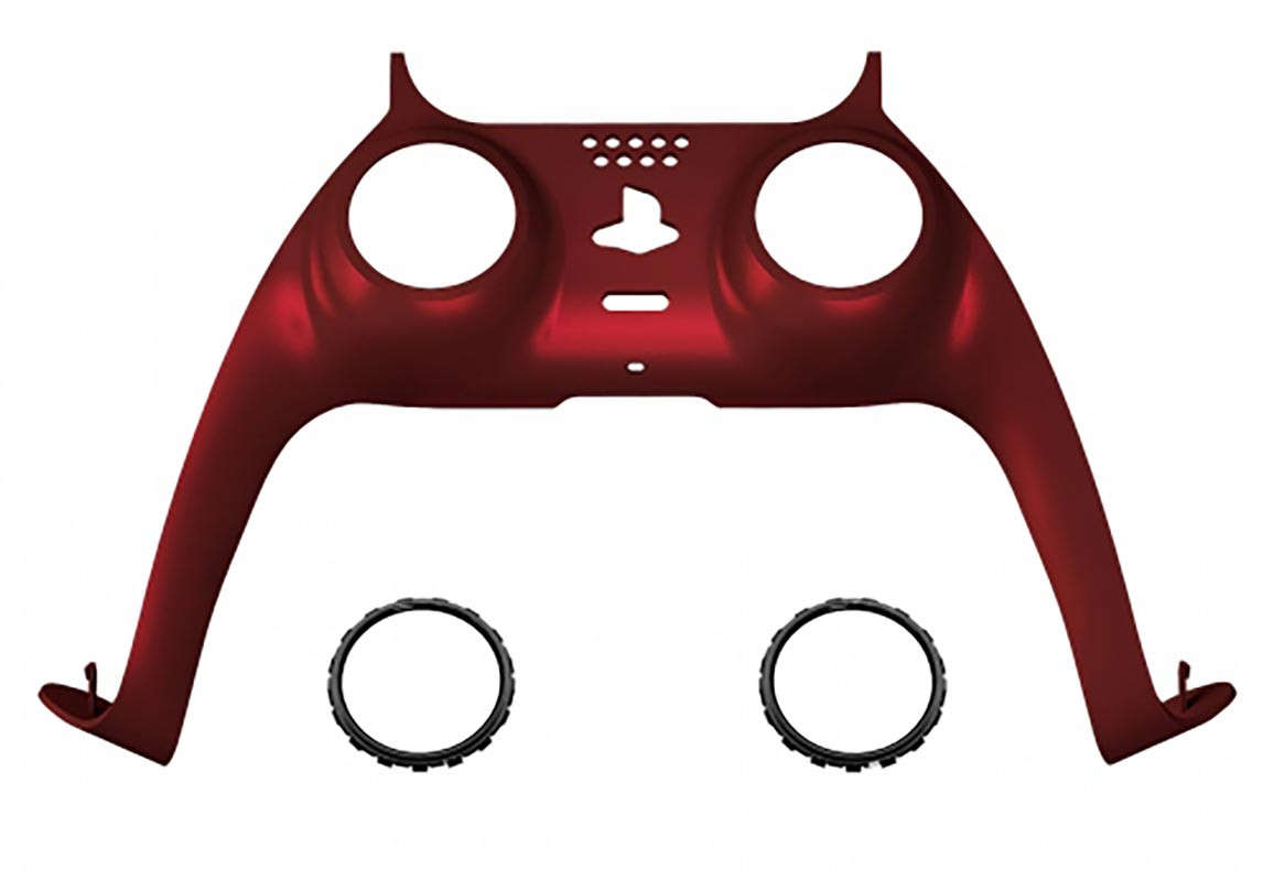 PS5 Dualsense Controller Plastic Trim with Accent Rings Soft Touch Vampire Red
