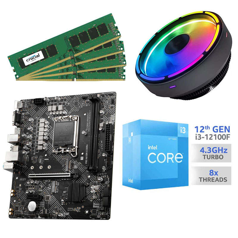 i3-12100, 16GB DDR4 RAM, LED CPU FAN, H610 Motherboard Combo