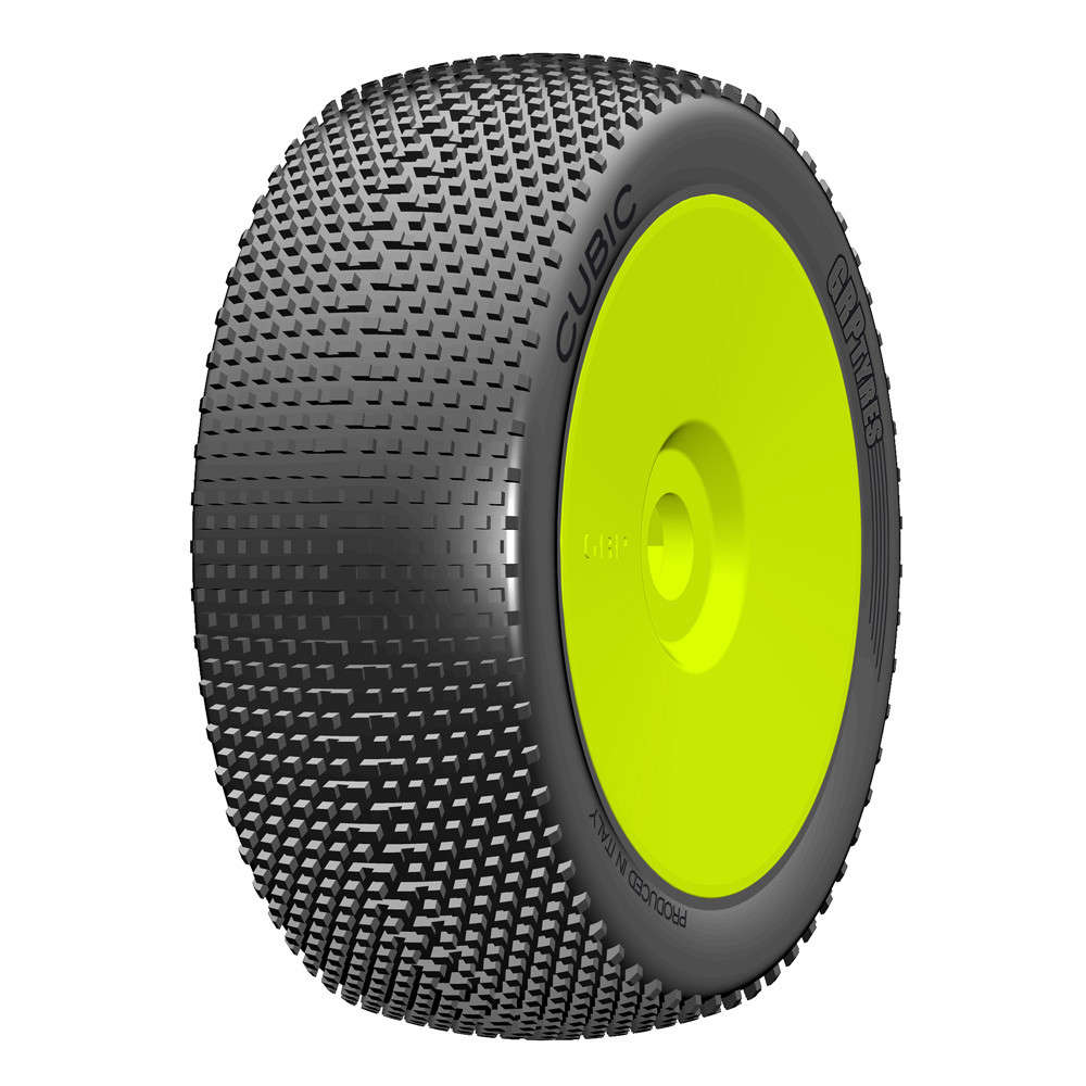 GRP - 1:8 BU - CUBIC - A Soft - New Closed Cell Insert - Mounted on New Closed Yellow Wheel - 1 Pair