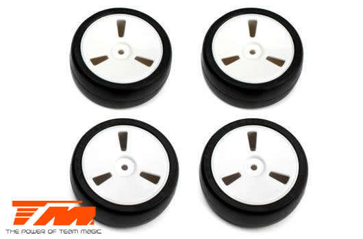 Team Magic Tires 1:10 Touring - mounted - Dish wheels White - 12mm Hex - Slicks (4 pcs) (TM502374) -