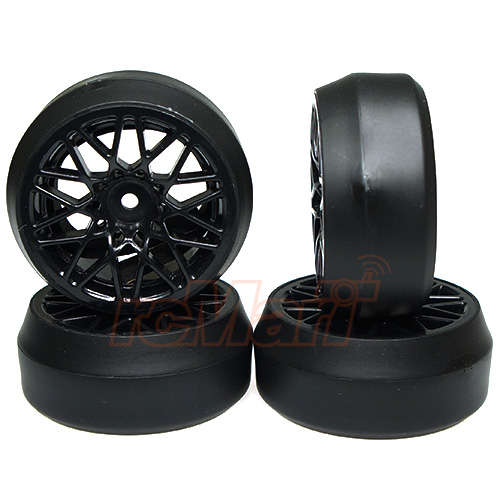 Spec D LS Wheel Offset +3 Black w/Tire 4pcs For 1/10 Drift # WL-0091  - YeahRacing 0.10kg