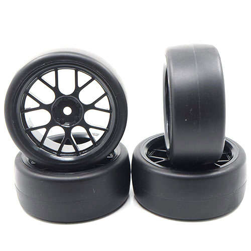 Yeah Racing (#WL-0100) Spec D CS Wheel Offset +3 Black w/Tire 4pcs For 1/10 Drift  - 0.10kg