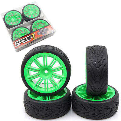 Spec T 10 Spokes Wheel Offset 3 Green w/Tire 4pcs For 1/10 Touring #WL-0105 - 0.10kg