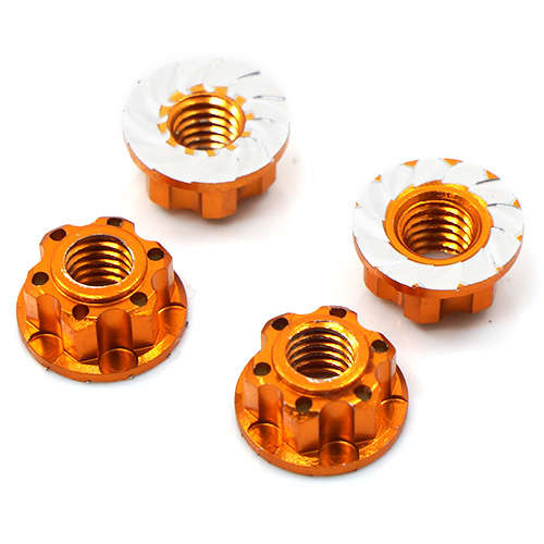(#YA-0448OR) 4mm Aluminium Wheel Flange Lock Nut 4pcs For RC Car Orange  - 0.10kg