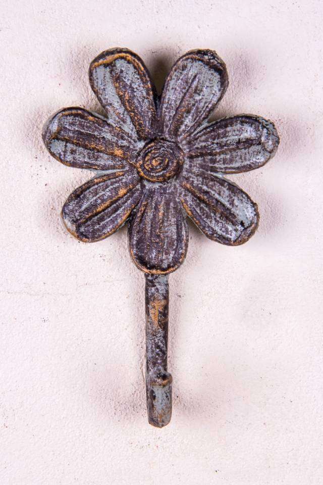 Flower Wall Fixture Single Hook Antique Grey