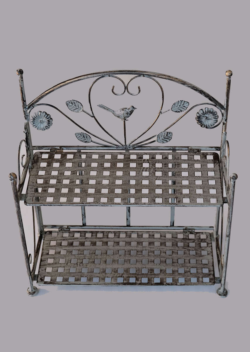 2 Shelf Rack Bird Pattern Antique Grey