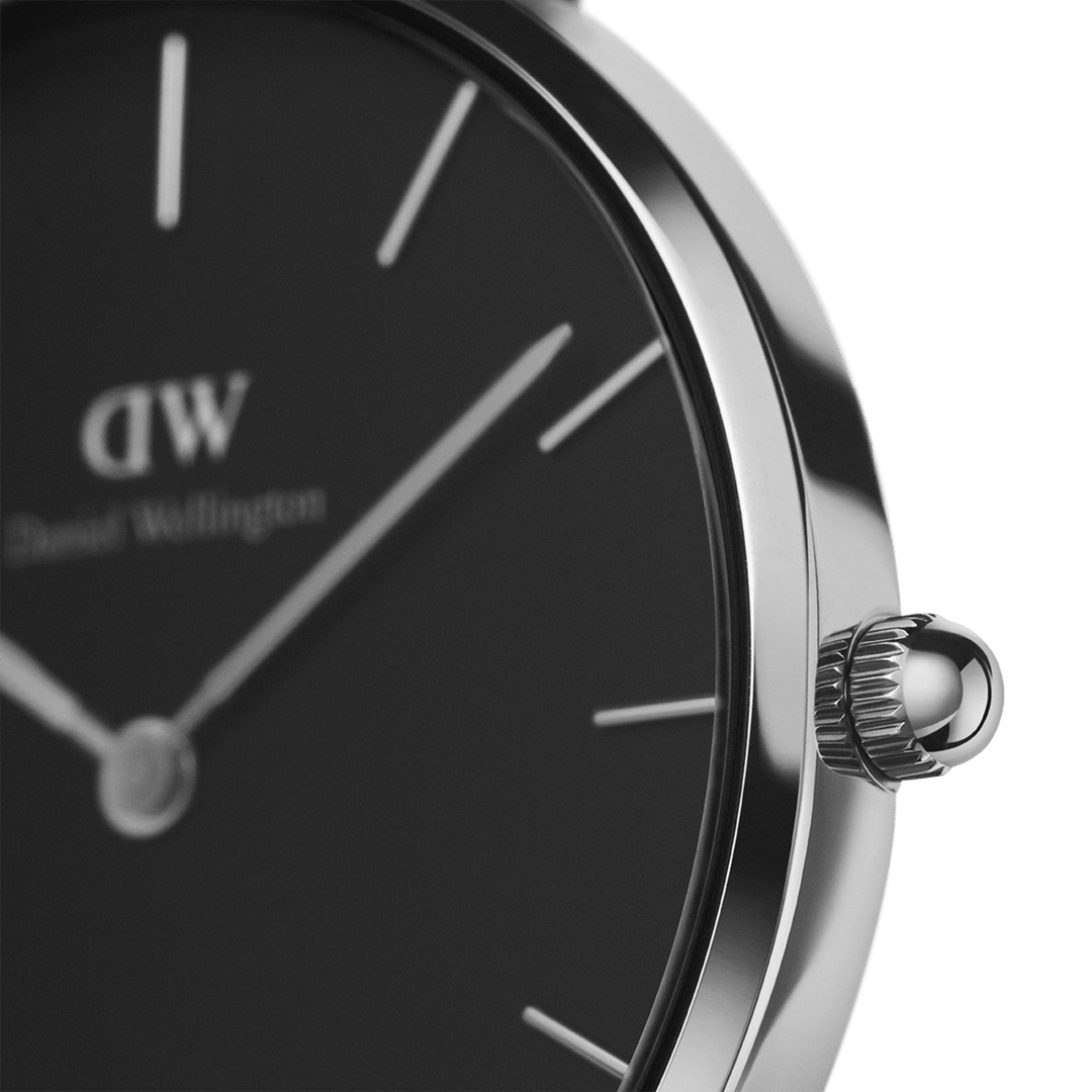 Daniel Wellington Sterling Silver tone Women's Watch (DW00100162) - Black Dial & Mesh Bracelet