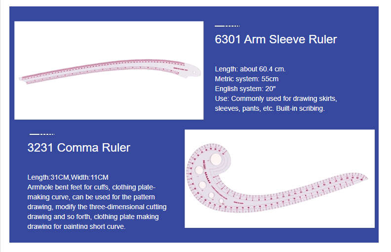 7 Piece French Curve Ruler Set-  Metric