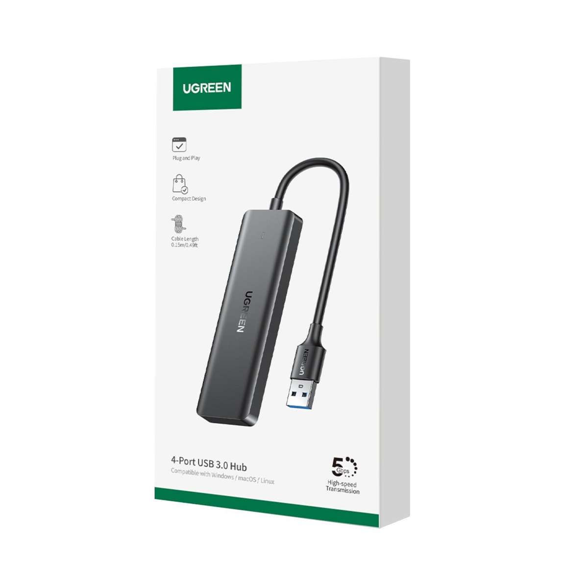 UGREEN 4-in-1 USB 3.0 Hub - High-Speed 5Gbps Data Transfer - Grey