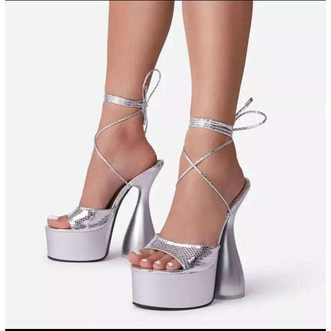 Silver thick heel shoes discount