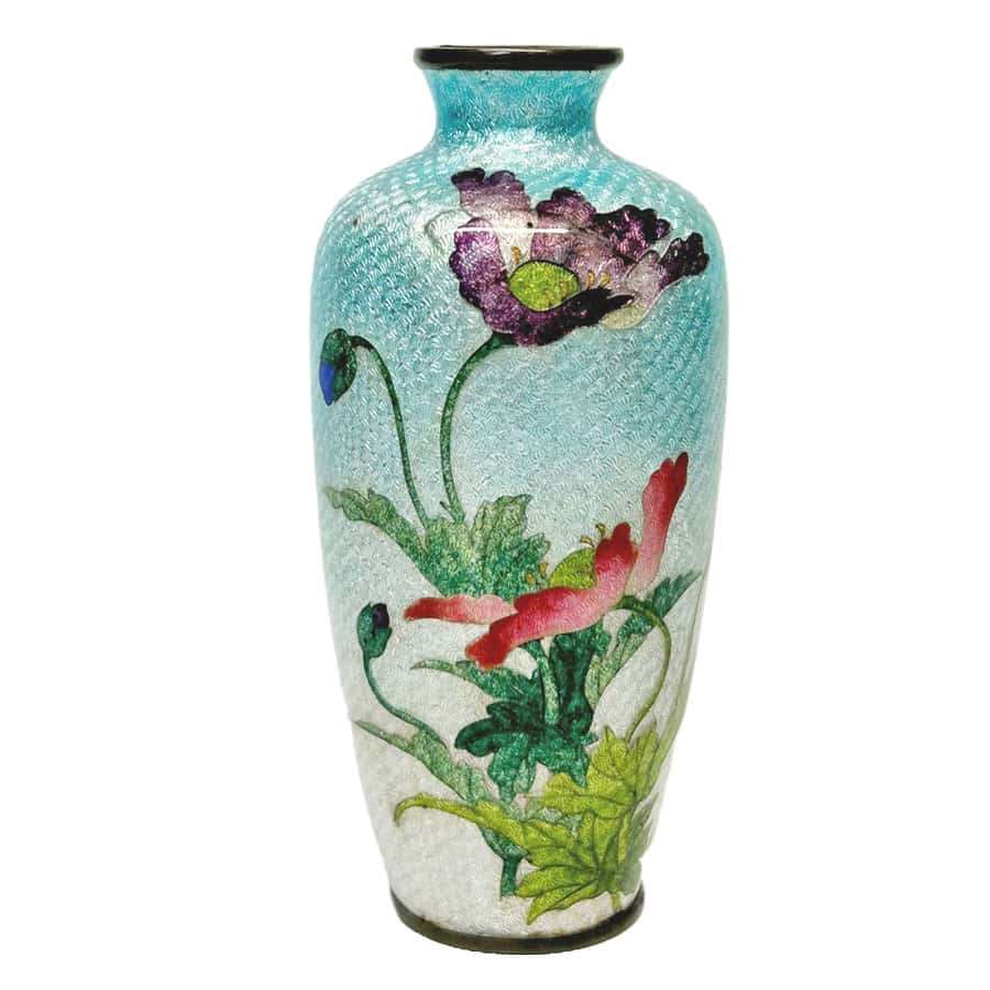 Oriental - Japanese Cloisonné Poppy Flower Vase Meiji for sale in