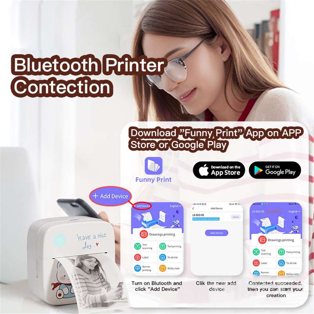 Printers - LX-D2 Mini Printer Bluetooth-compatible Connection with ...