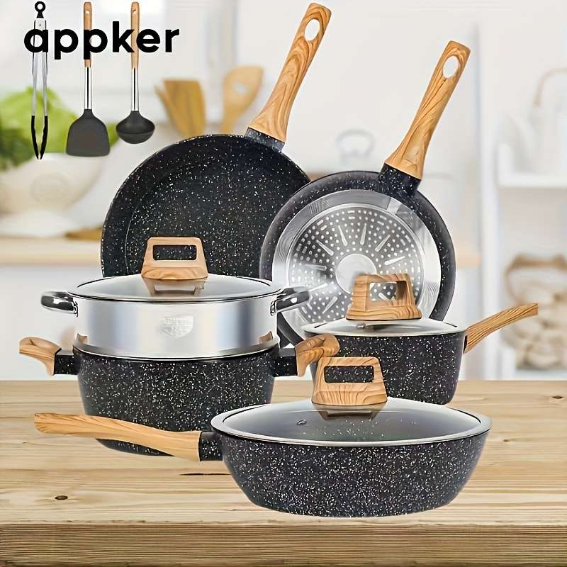 Aps Cookware Pots - 12-Piece Deluxe Appker Non-Stick Stainless Steel Cookware Set ...