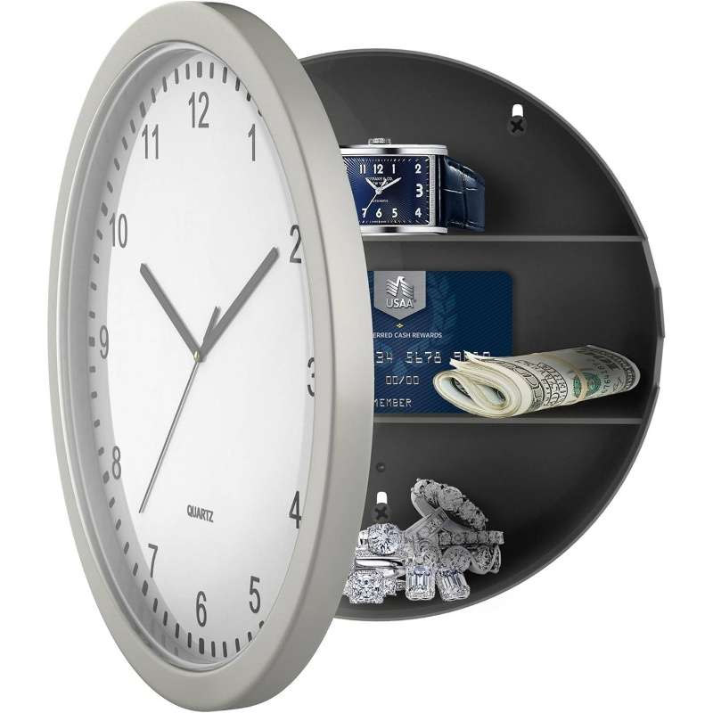 Clock Safe Combo Safes - 10inch Secret Wall Safe Combination Lock Box With Silent Clock ...