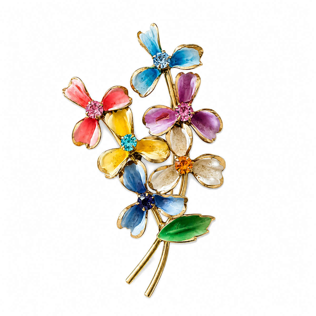 Brooches Brooch Gold Tone Floral Bouquet Brooch With Multi coloured brooches-brooch-gold-tone-floral-bouquet-brooch-with-multi-coloured