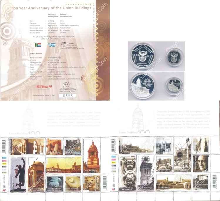 Union Building R5 Coin Two Rand - *#* 2013 Union Buildings 100th Anniversary Coins and Stamps ...