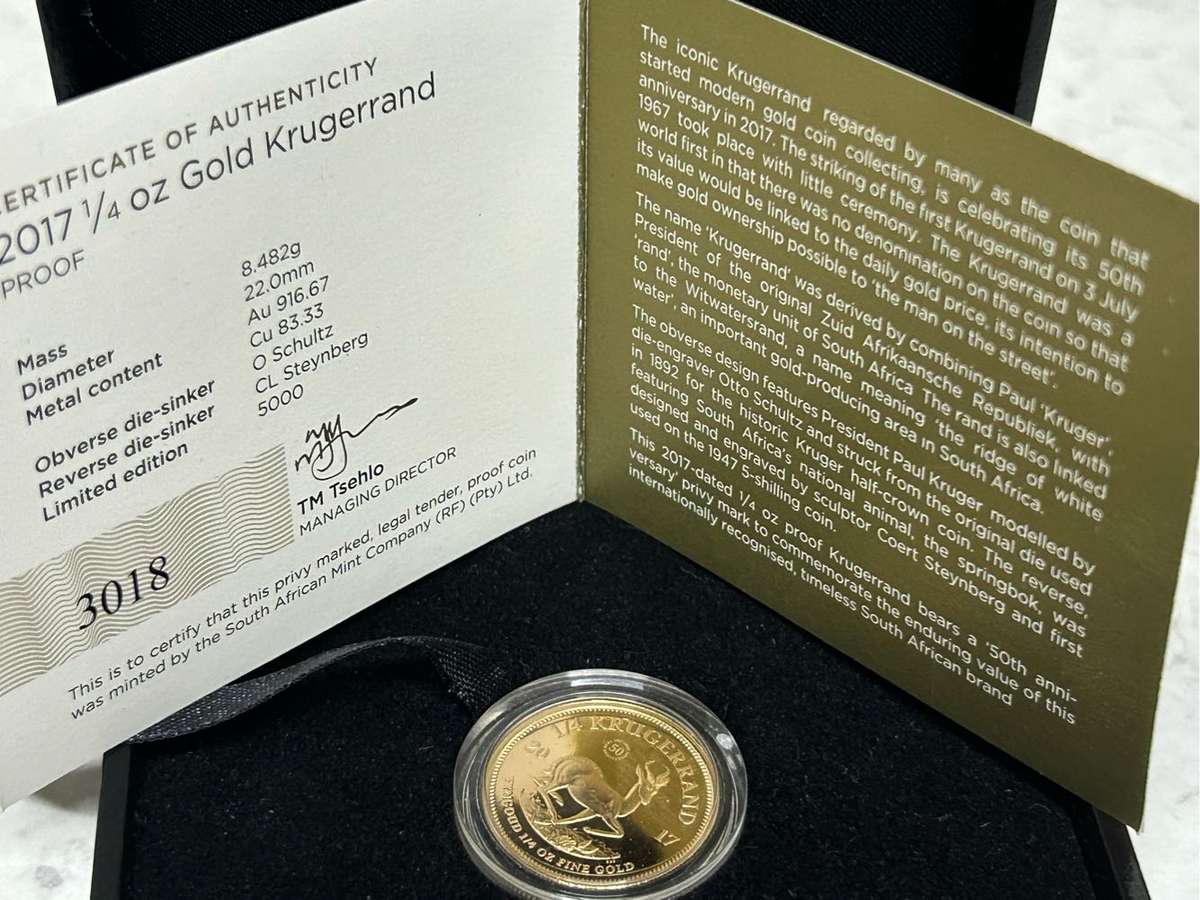 Beautiful 50yr Anniversary 2017 1/4 oz Gold Krugerrand