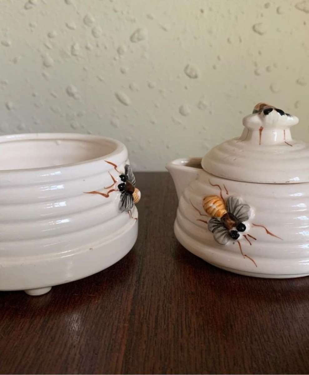 Cute bee theme sugar bowl and milk jug