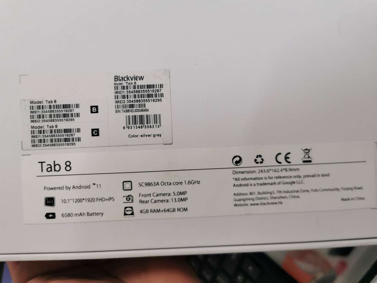 Blackview anoroid TAB 8 4GB ram +64GB ROM 4G